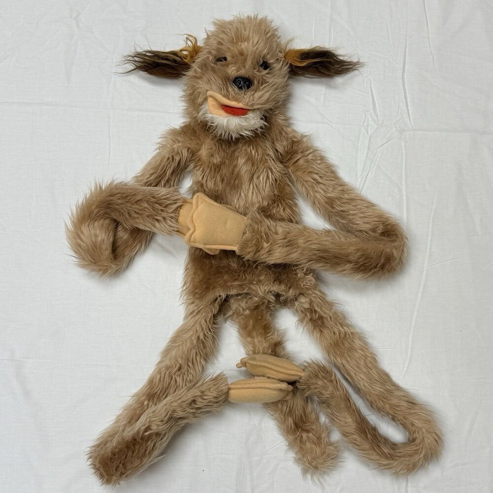 Furry Huggem’s Puppet Shaggy Dog Plush Long Limb Brown Custom Inc 1980 — Cleaned